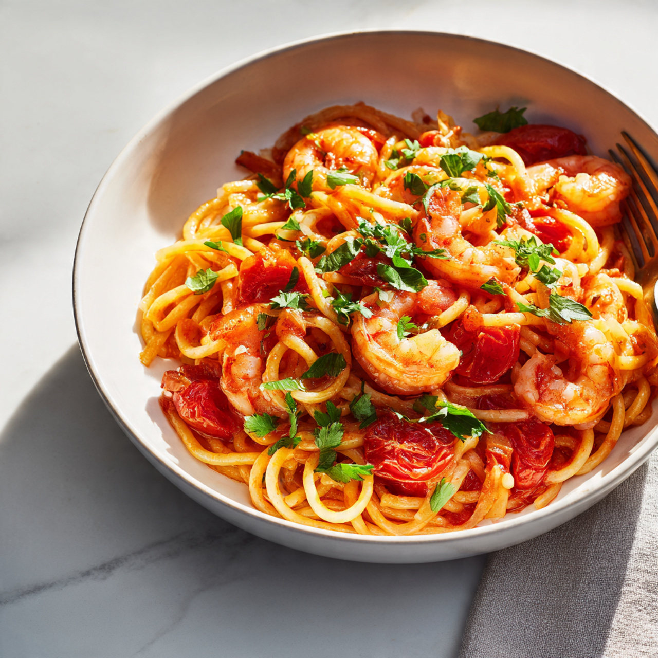 Shrimp Tomato Pasta with Spinach and Sun-Dried Tomatoes