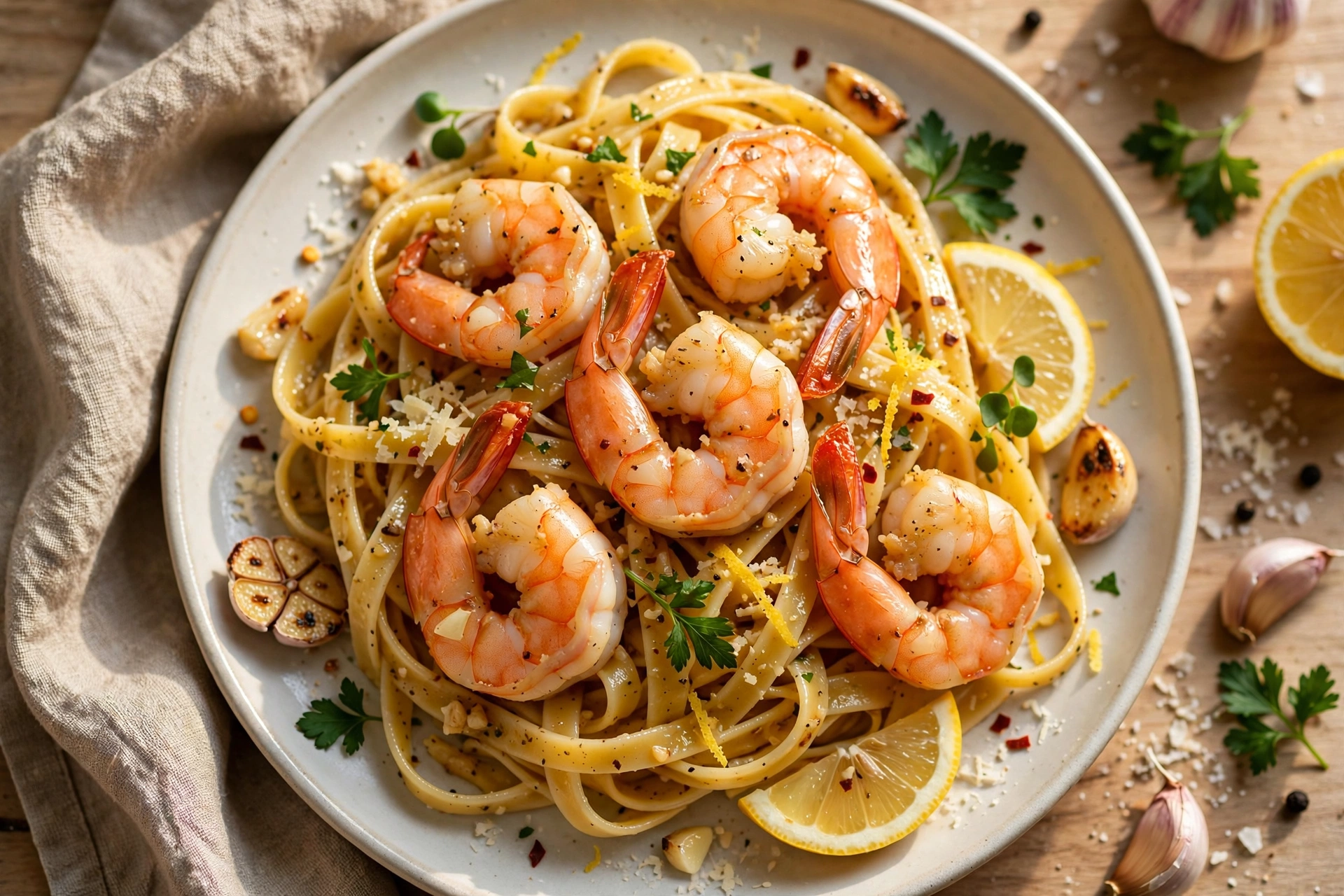 Garlic Butter Fettuccine and Shrimp