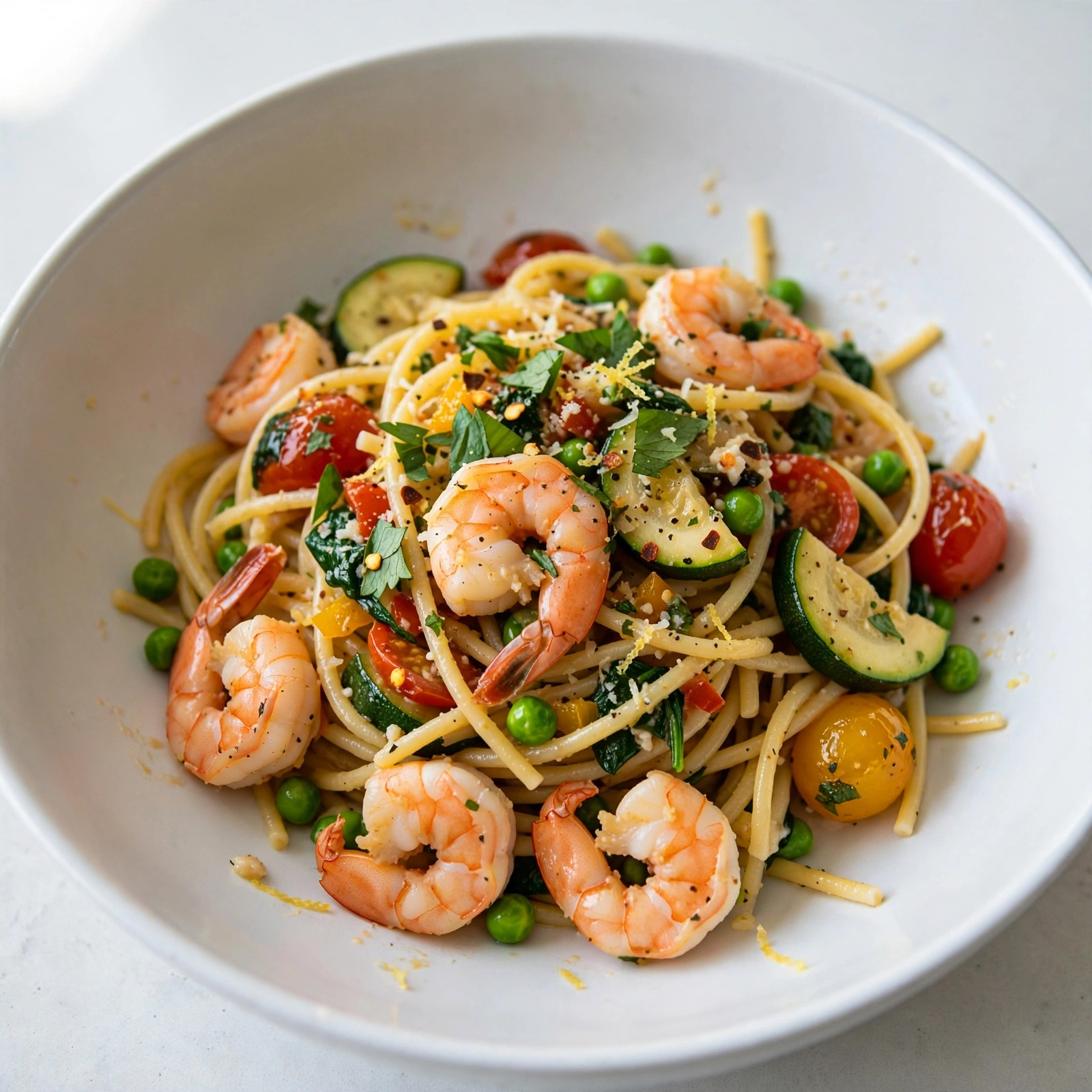 One Pot Shrimp Pasta Primavera