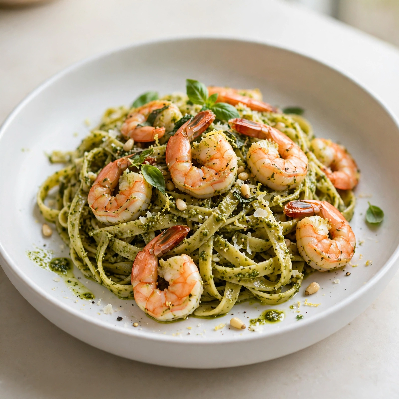 Pesto Shrimp Fettuccine